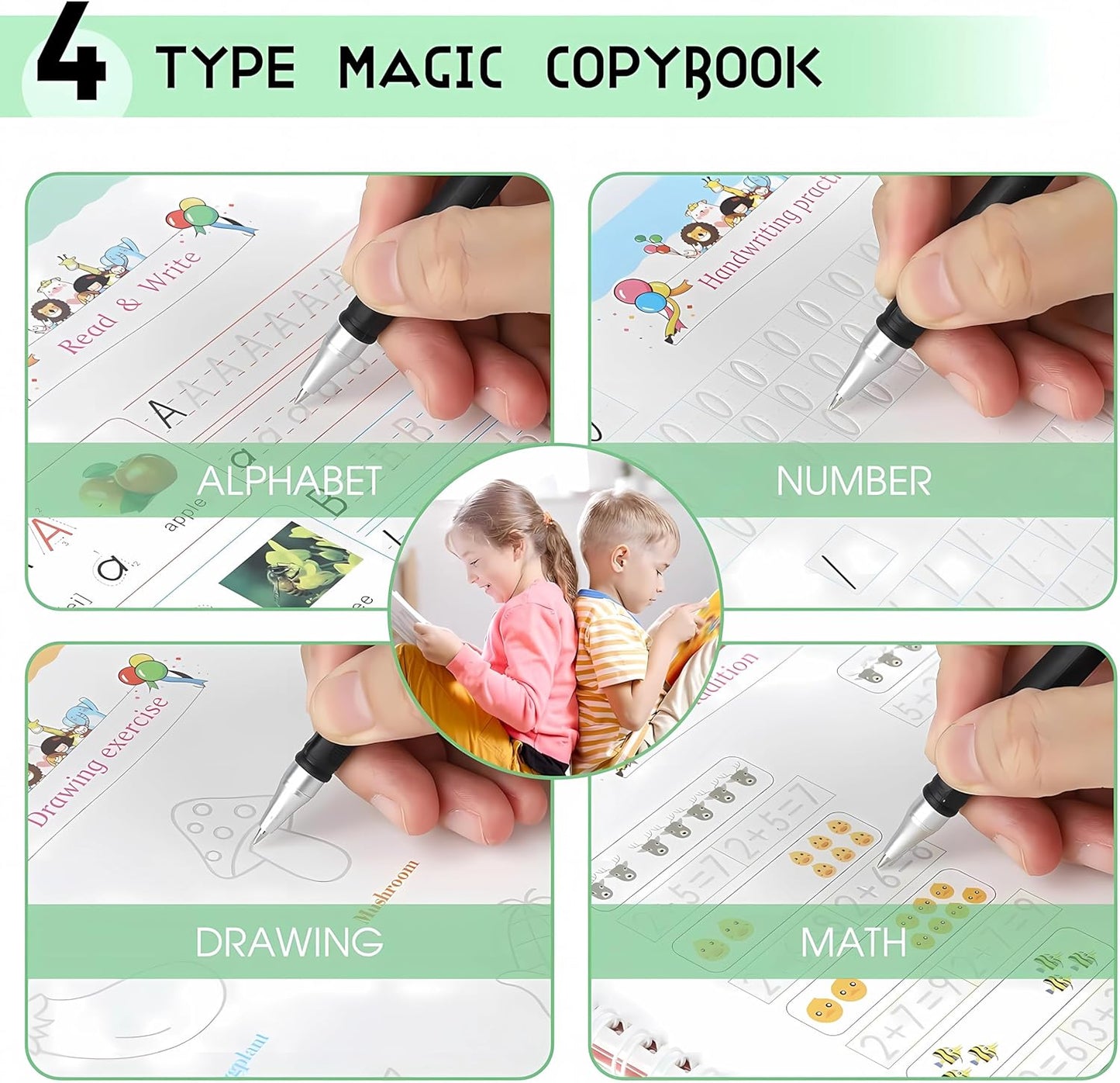 Magic Handwriting Copybook Kit – 4-in-1 Learning Set for Kids